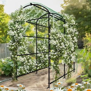 unho Grote tuinboog trellis voor klimplanten - Outdoor metalen plant ondersteuning boog tuin prieel tunnel voor groenten planten komkommer Trellis met gaas Zwart