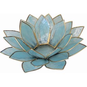 Nusa Originals – Lotusbloem Theelichthouder Blauw – Handgemaakt – 18x6cm – Fairtrade waxinelichthouder