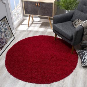 Vloerkleed rond rood hoogpolig 80x80 cm moderne tapijten woonkamer slaapkamer vloerkleed
