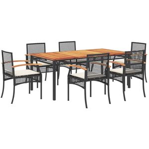 vidaXL 7-delige Tuinset met kussens poly rattan zwart - Tuinset - Tuinsets - Loungeset - Tuintafel
