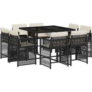vidaXL Tuinset - Poly Rattan - 9-delig - Zwart Tuin Set - Eetkamerset - Buitentijd - Lounge Set - Pe Rattan