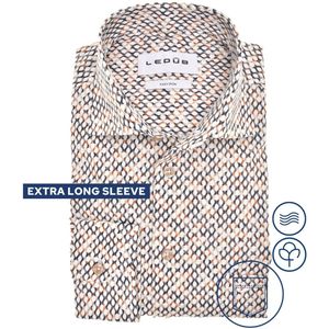 Ledûb overhemd extra lange mouw bruin print