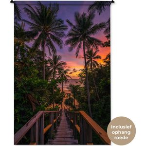 Wandkleed Tropisch Strand  - Kleurrijke zonsondergang met palmbomen in Phuket Wandkleed katoen 120x180 cm - Wandtapijt met foto XXL / Groot formaat!