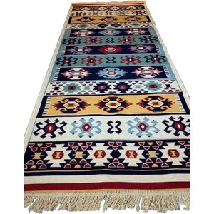 Kelim vloerkleed Yamadi -Kelim Kleed - Kelim tapijt -  Oosterse Vloerkleed - 80x200 cm - Loper - Bankkleed