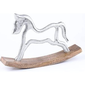 schommelpaard decoratieve standaard Swing 30 cm groot | decoratief object decoratief figuur als tafeldecoratie zilver