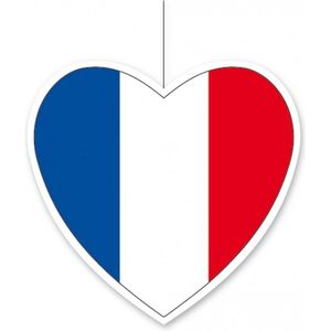 3x Hangdecoratie hart Frankrijk14 cm - Franse vlag EK/WK landen versiering