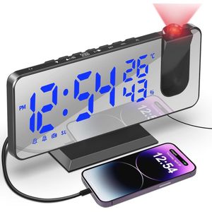 Projectiewekker met USB-Aansluiting en Dubbel Alarm - Digitale Wekker met LED-Display en 180° Projector voor Slaapkamer en Kantoor