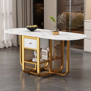 Sweiko Opvouwbare eettafel, Uitschuifbare eettafel, Multifunctionele uitschuifbare eettafel, Eettafel met opbergruimte, Koffievrijetijdstafel, Eettafel met lades, Eettafel in 3-vormen ,Wit