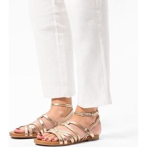 No Stress - Dames - Goudkleurige leren sandalen met bandjes - Maat 40