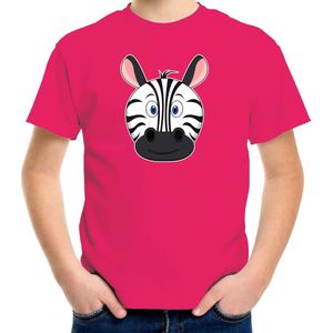 Cartoon zebra t-shirt roze voor jongens en meisjes - Kinderkleding / dieren t-shirts kinderen 134/140