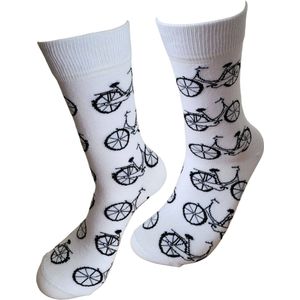 Verjaardag cadeau - Oma fiets Sokken - Witte Sokken - Fietsen - Valentijn cadeautje voor hem - Fiets - Grappige sokken -Valentijnsdag voor mannen - Leuke sokken - Vrolijke sokken - Luckyday Socks - Aparte Sokken - Socks waar je Happy van wordt
