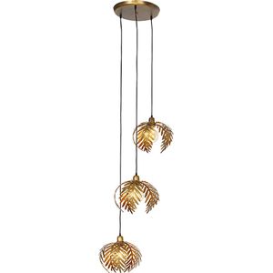 QAZQA botanica - Landelijke Hanglamp voor boven de eettafel | in eetkamer - 3 lichts - Ø 62 cm - Goud/messing - Woonkamer | Slaapkamer | Keuken