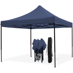 LifeGoods Partytent - Opvouwbaar - 3x3 m - Easy Up - Paviljoen - Waterdicht - Draagtas met Wieltjes - Donkerblauw