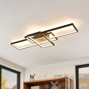 Lindby - LED plafondlamp- met dimmer - 1licht - aluminium, silicone - H: 9.5 cm - mat, licht hout, wit - Inclusief lichtbron