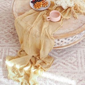 Tafelloper Boho Cheesecloth Tafelloper, beige, lang, rustieke gaas-tafelloper, tafelkleed, tafeldecoratie voor bruiloft, vintage, verjaardag, babyshower, kerstdecoratie, 90 x 300 cm
