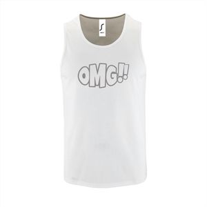 Witte Tanktop sportshirt met ""OMG!' (O my God)"" Print Zilver Size XL