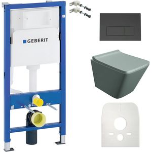 Inbouwreservoir Complete Toiletset Geberit Duofix Basic - Inbouw WC Hangtoilet Wandcloset LAGO GREY Grijs Mat - Bedieningsplaat DELTA Zwart - Voorwandelement - Installatiesysteem