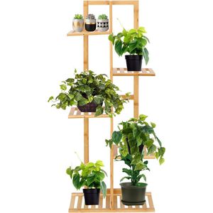 NATURN LIVING Bamboe Plantentafel - 40 x 21 x 80 cm - Bamboe - Plantenstandaard - Plantenzuil - Plantenhouder - Planten Standaard - Plantenrek - Planten Organizer - Duurzaam - Bruin