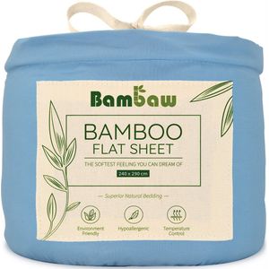 Bamboe Laken | 240cm x 290 | Lichtblauw | Bovenlaken 2-Persoons | Ultrazacht plat laken | Luxe Bamboe Beddengoed | Hypoallergeen lakens | Puur Bamboe Viscose Rayon | Ultra-ademende Stof | Bambaw