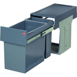 Hailo Tandem De Luxe - Inbouw Prullenbak - 31 Liter Inhoud - 25 x 40 x 49 cm - Met 2 Compartimenten - Grijs