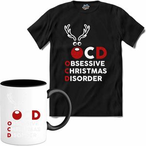 OCD - Obsessive Christmas Disorder - T-Shirt met mok - Heren - Zwart - Maat L