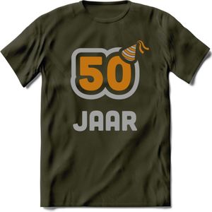 50 Jaar Feest T-Shirt | Goud - Zilver | Grappig Verjaardag Cadeau Shirt | Dames - Heren - Unisex | Tshirt Kleding Kado | - Leger Groen - XL