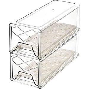2 Middel Lades Koelkastorganizer-set, Keuken Koelkast & Kast Opslag Trays, transparante koelkast opbergdozen met handgrepen voor Vriezers, Koelkast en Voorraadkast