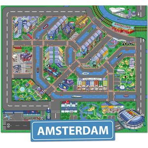 Speelkleed Amsterdam Carperoo - Speelmat - 130x160cm - Speelmat Baby - Speeltapijt - Speelkleed Jongens - Autokleed - Speelkleed Meisjes - Verkeerskleed