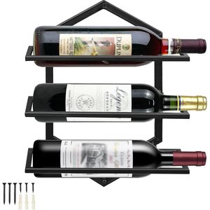 Metalen wandgemonteerde wijnhouder, wijnglashouder, hangende staande organizer voor 3 flessen, wijnrek, rode wijnrek voor thuis, keuken, bar, displaydecoratie