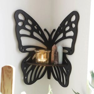 Vlinder hoek wandplank - zwart - display - hout - opslag - organizer