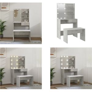 vidaXL Kaptafelset met LED's bewerkt hout betongrijs - Kaptafelset - Kaptafelsets - Kaptafel Met Led - Kaptafel