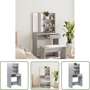 The Living Store Kaptafel met spiegel 74,5x40x141 cm grijs sonoma eikenkleurig - Kaptafel - Make-up Tafel - Dressing Table - Badkamer Meubel - Grijze Kaptafel