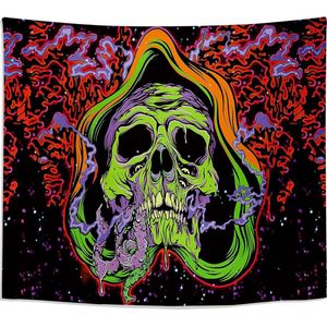 Wandtapijt Skelet Blacklight Wandbehang - Wanddoek Psychedelisch Uv Reactief Bohemian Tapestry Hippie Schijnen voor Decoratie Slaapkamer Woonkamer (Kelet, 150x200m (59x59inch)