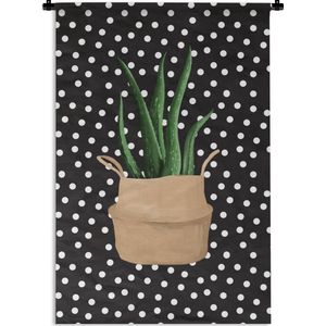 Wandkleed PlantenKerst illustraties - Illustratie van een Aloë vera plant op een zwarte achtergrond met witte stippen Wandkleed katoen 120x180 cm - Wandtapijt met foto XXL / Groot formaat!