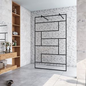 Inloopdouche 67.7x200cm,2 Stabilisatiestangen 140cm,8mm nano veiligheidsglas,zwarte