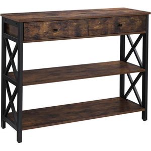 Segenn's Bijzettafel | Console tafel - Lades en planken, matzwart metalen frame en de X-vormige accenten - Rustiek bruin, zwart 100 x 35 x 80 cm