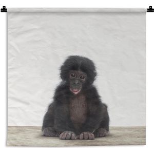 Wandkleed Animalprintshop - Baby chimpansee dierenprint kinderkamer Wandkleed katoen 180x180 cm - Wandtapijt met foto