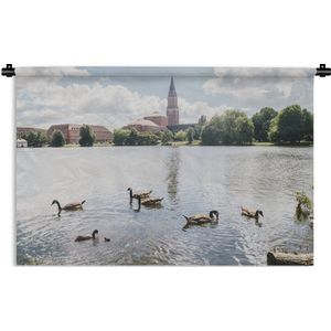 Wandkleed Kiel - Uitzicht over het meer van Kiel in Duitsland Wandkleed katoen 90x60 cm - Wandtapijt met foto