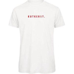 Kerst t-shirt wit M - Kutkerst - rood glitter - soBAD. | Kerst t-shirt soBAD. | kerst shirts volwassenen | kerst t-shirt volwassenen | Kerst outfit | Foute kerst shirts