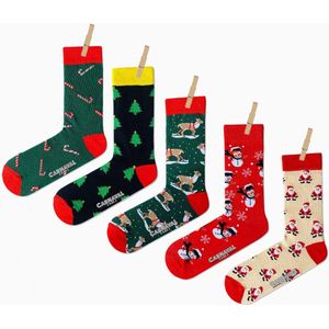 Sokken - 5 Paar Sokken met Cadeau Doos - Kerstsokken - Maat 37-44 - Christmas Socks -  Kerstcadeau - Gift Box -Christmas Gift - Vrolijk Sokken - Kleurrijke Sokken