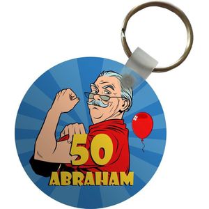 Sleutelhanger - Man - 50 jaar versiering - Abraham - Plastic - Rond - Uitdeelcadeautjes