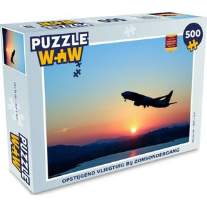 Puzzel Opstijgend vliegtuig bij zonsondergang - Legpuzzel - Puzzel 500 stukjes