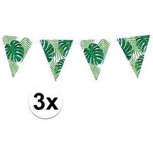 3x Groene DIY Hawaii thema feest vlaggenlijnen 1,5 meter - Vlaggenlijnen/slingers Tropisch/Hawaii feestje