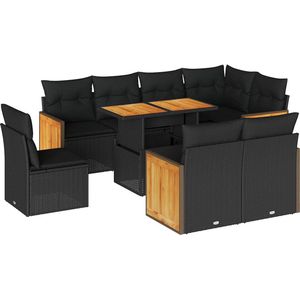 vidaXL Loungeset 9-delig - Rattan & Acacia - Zwart