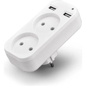 BSTNL Verdeelstekker - Multifunctionele Stekkerdoos - 2 USB-Poorten & 2 Stopcontacten - Stopcontact Splitter - Wit