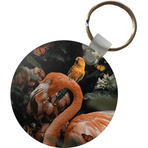 Sleutelhanger - Flamingo - Jungle - Papegaai - Plastic - Rond - Uitdeelcadeautjes