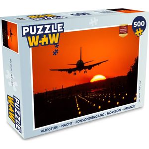 Puzzel Zonsondergang - Vliegtuig - Oranje - Zon - Legpuzzel - Puzzel 500 stukjes