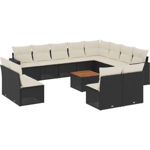 vidaXL Loungeset 13-delig - Poly Rattan - Zwart