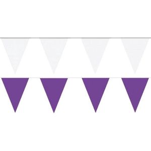 Witte/Paarse feest punt vlaggetjes pakket - 60 meter - slingers / vlaggenlijn
