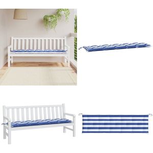vidaXL Bankkussen gestreept 180x50x7 cm stof gestreept wit en blauw - Tuinbankkussen - Tuinbankkussens - Tuinbank Kussen - Buitenbankkussen